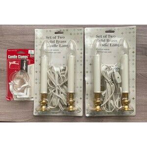 Vintage Merry Brite 2 Packs Set of Two Solid Brass Base Holiday Candles, Clamps